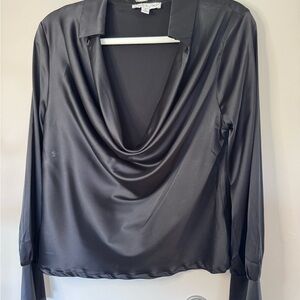 She + Sky Black Satin Drape Blouse
